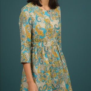 Turquoise and marigold paisley print dress (DR5)